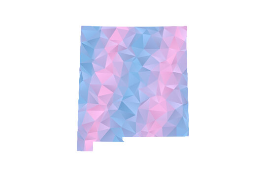 New Mexico Map - Polygon Style Vector Illustration in Pastel Blue and Pink Gradient, Low Poly Geometric Design, Isolated on White Background for Infographics and Education.