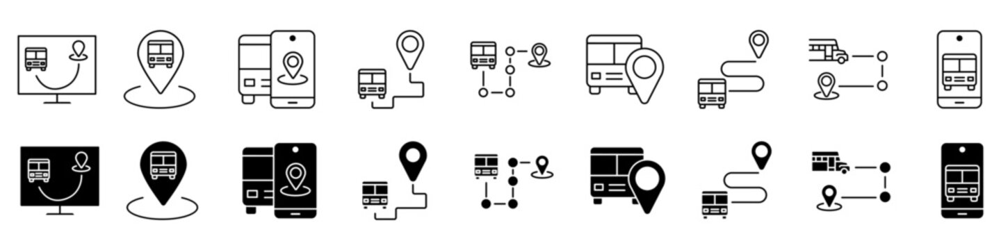 Bus route icon vector set. Bus schedule Illustration sign collection. Bus stop symbol. Bus schedule logo.