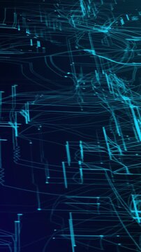Digital circuit animation featuring a glowing blue grid and connecting nodes, perfect for representing digital infrastructure, virtual networks, and ai systems in motion.