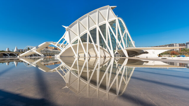 Futuristic style science city pavilion in the city of Valencia, Spain.