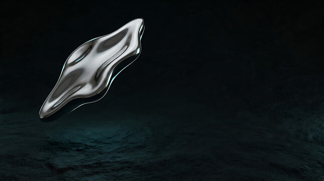 Liquid mercury shard floating in darkness