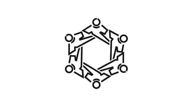 Abstract Hexagonal People Network Connection Logo