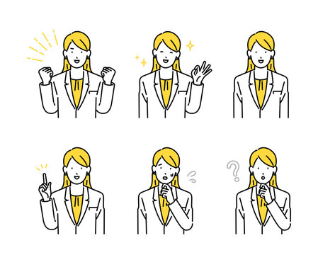 イラスト素材：いろんな表情のビジネスパーソンの上半身イラスト