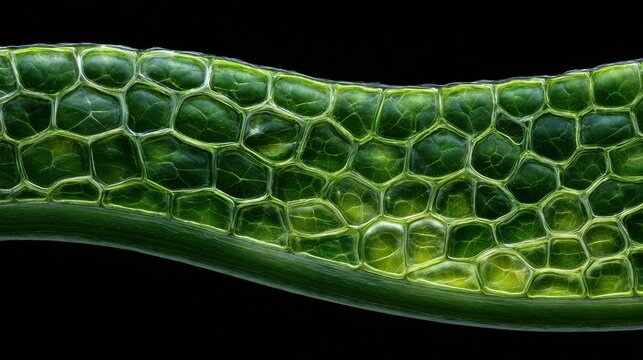 Macro view of green plant cell structure