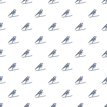 Ski jumpers creating a seamless pattern on a clean white background