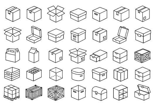 Isometric Box  Packaging Icons Set &ndash; 3D Carton, Shipping  Parcel Vector Collection