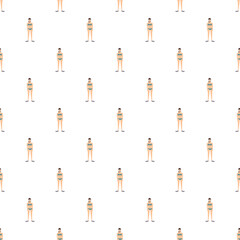 Girl in bikini, mask, and flippers creating a continuous summer vacation pattern © nsit0108