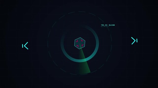 Futuristic digital radar HUD interface scanning a locked target with moving tracking data