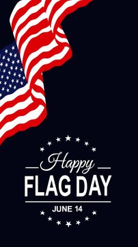 Patriotic Happy Flag Day motion graphic featuring waving American flag elements, stars, and elegant typography. Ideal for USA celebrations, national holidays, and promotional footage.