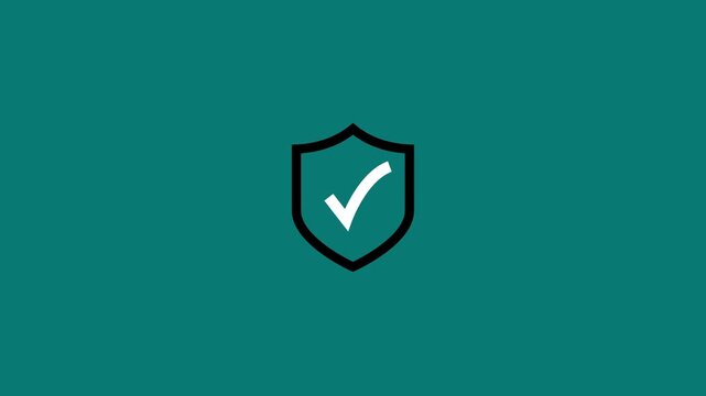Minimalist simple shield icon with a checkmark icon animation, symbolizing security or protection.4k animation video