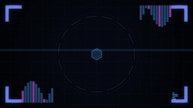 Futuristic HUD digital interface with data visualization charts and scanning reticle