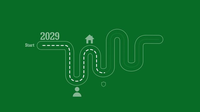 Business roadmap to 2030 success concept. A strategic business journey. Finger points at the 2030 target, surrounded by icons representing innovation,year change animation concept.4k animation video
