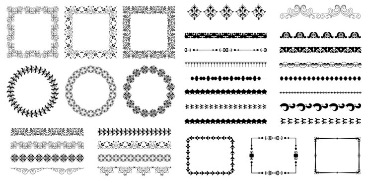 Vintage Ornamental Border Frame Collection with Floral Decorative Elements