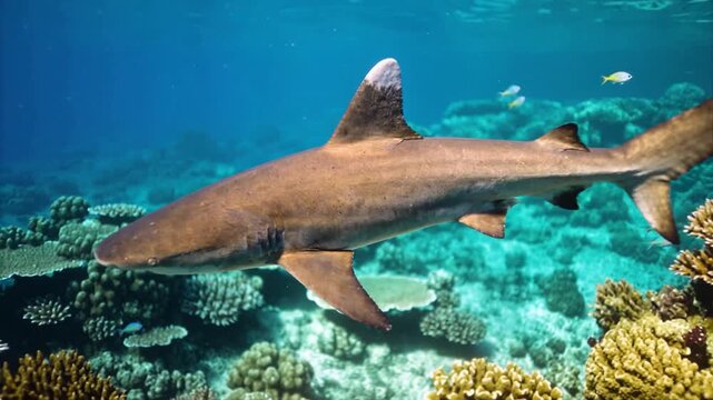 Whitetip Reef shark In search of food, Caribbean sea Cocos Costa Rica b