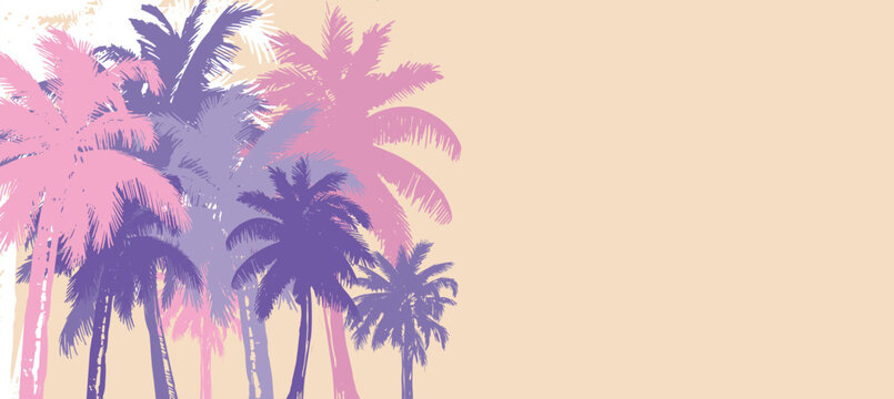 Palm, summer set, hand drawn illustrations, vector.	
