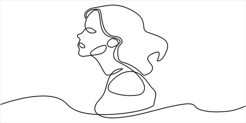 Continuous Line Drawing Elegant Woman Profile Portrait Vector © Topon