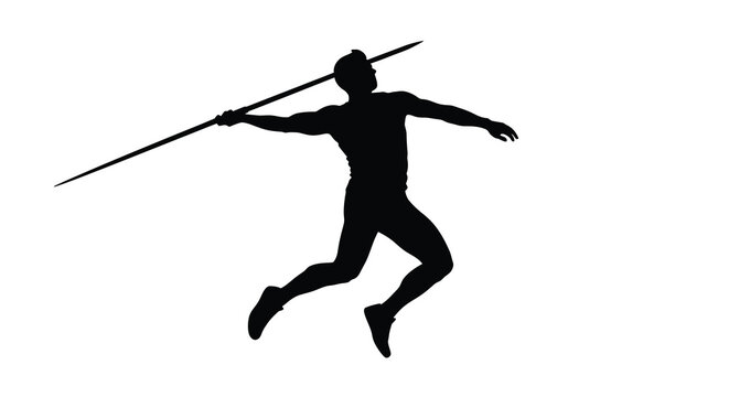 Javelin thrower in action athlete silhouette against white background