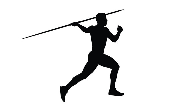 Javelin thrower in action athletic man with spear black silhouette