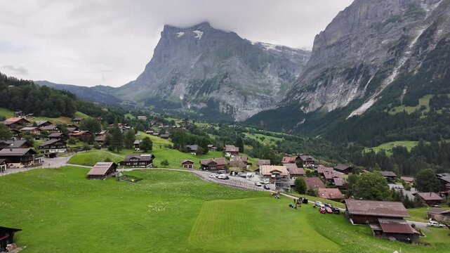 Scenic Grindelwald Village and Eiger North Face in Switzerland