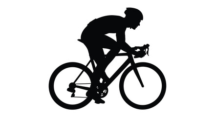Fototapeta premium Cyclist riding a road bike in silhouette against a white background