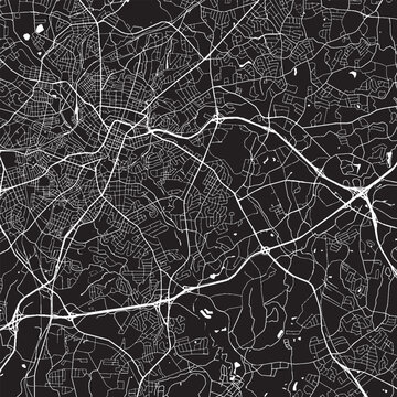 Greenville South Carolina Vector Map, Detailed City Street Map Black and White Minimalist Line Art