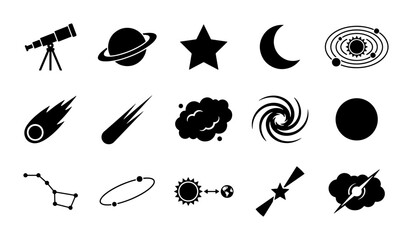 Space Icons Set: Astronomy, Celestial Bodies, Cosmic Objects, Planets, Stars, Galaxies, Vector Graphics © DesignHost