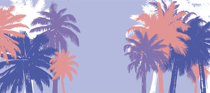 Palm, summer set, hand drawn illustrations, vector.	
