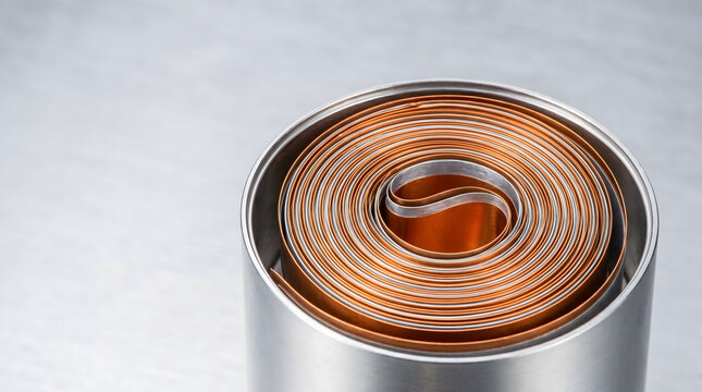Rolled lithium battery electrode winding with copper and aluminum foil layers