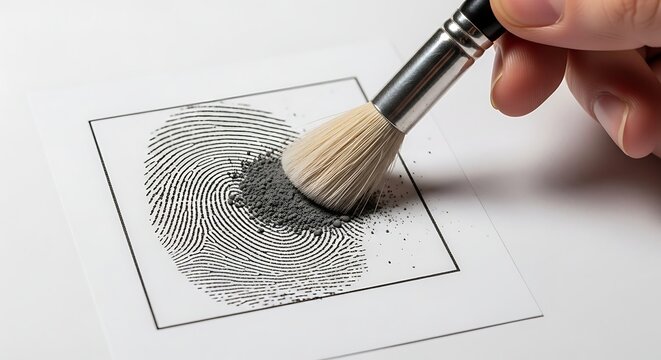 Hand Brushing Fingerprint with Makeup Brush on White Paper