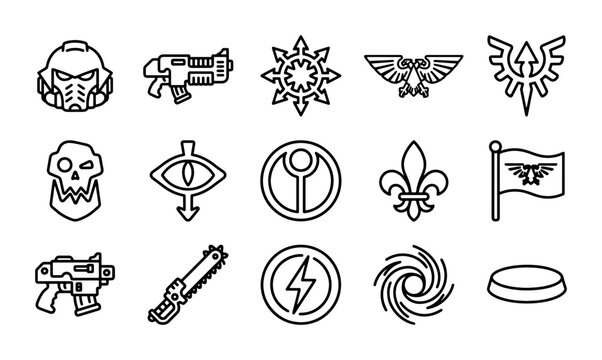 Sci-Fi Faction Icons Set, Futuristic Military Symbols, Space Marine Emblems, Vector Graphics Collection