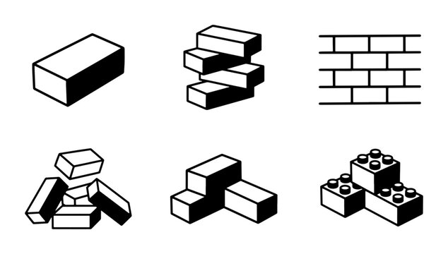Building Blocks Icons, Construction Elements, Stacked Bricks, Toy Blocks, Isometric Vector Set