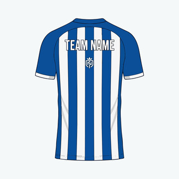 Back View Soccer Jersey Mockup with Blue and White Vertical Stripes