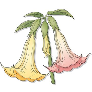 Illustration of two hummingbirds perched on a pink flower with green leaves