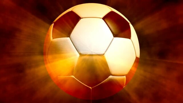 Soccer ball with glowing light rays emanating outwards