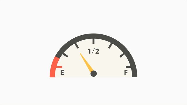 Fuel gauge showing half full tank on white background
