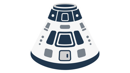 Detailed spacecraft command module vector illustration showing the main cabin of a space capsule. Clean minimalist line icon of an astronomical vehicle for space exploration and science missions. © Mdatikul