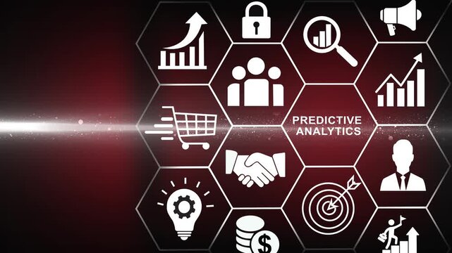 Predictive analytics, business forecasting, data visualization concept. Data analysis, machine learning, artificial intelligrnce (AI) and statistical model-4k black background icon animation