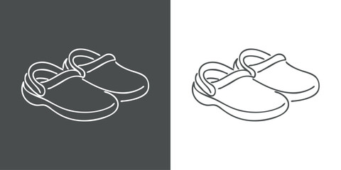 Logotipo con dibujo sencillo con líneas de un par de sandalias crocs de caucho  © teracreonte