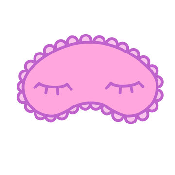 Cute pink sleeping mask with closed eyes and eyelashes.Sleep mask.Bedtime elements or stickers.Sign, symbol, icon and logo isolated.Relaxation.Graphic design.Flat style.Cartoon vector illustration.
