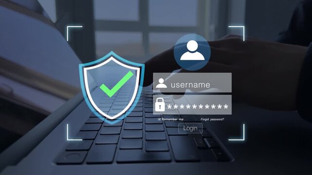 User typing login and password for secure account access.Cybersecurity and data protection concept.Safe internet authentication, digital privacy and online security technology.
