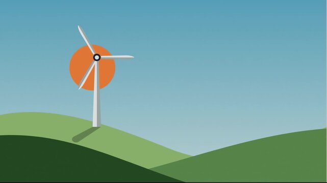 Wind Turbine Animation Loop for Eco Energy and Green Environment Promotional Video Background
