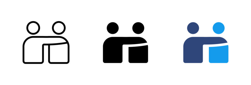 Hand on Shoulder Support Icon Set Vector with Friendship and Helping Symbols Modern Human Care Connection Collection Vector for Community Trust and Emotional Support Concepts