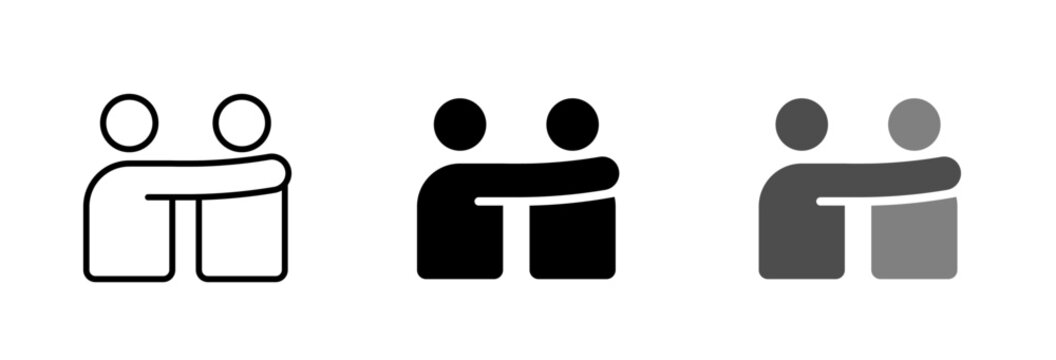 Black and White Friendship Support Icon Set Vector with Helping People Relationship Symbols Modern Human Connection Collection Vector for Care Community and Emotional Support Concepts