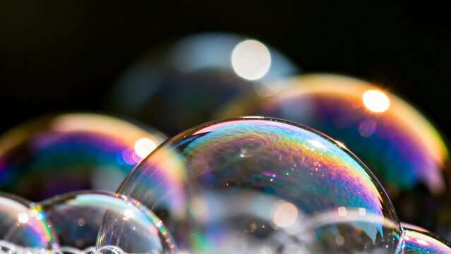 Colorful soap bubbles in closeup