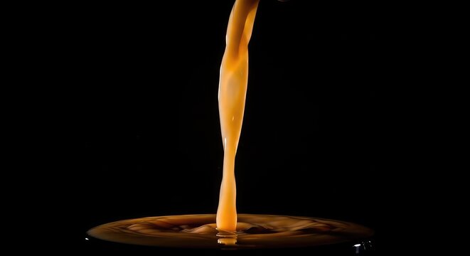 Dynamic Pour of Freshly Brewed Coffee Against a Dark Backdrop.