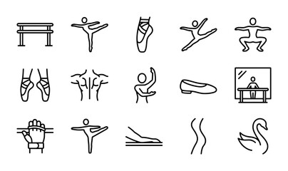 Ballet Icons Set, Dance Poses, Pointe Shoes, Studio Elements, Vector Graphics © Creative Silhouette 