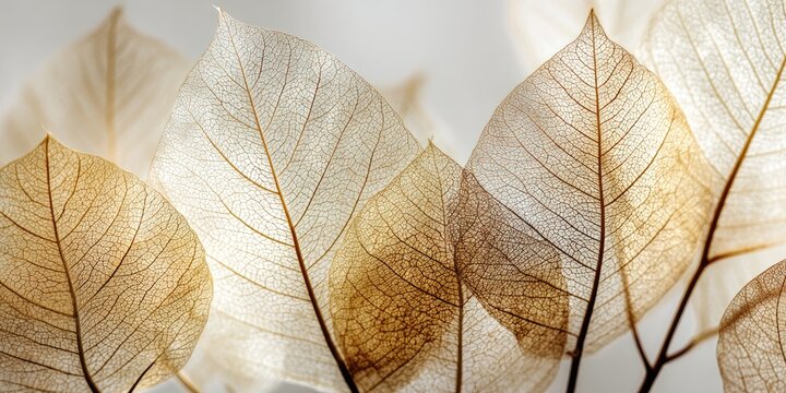 Delicate translucent skeleton leaves with intricate veining