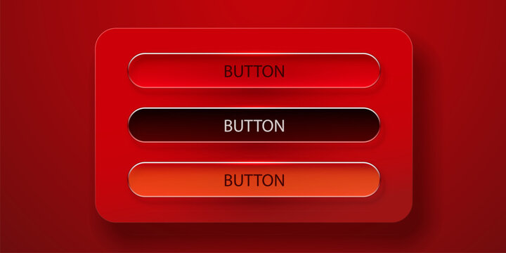 Glass UI elements, buttons and frames in red style. Modern interface design for digital web applications. Vector illustration
