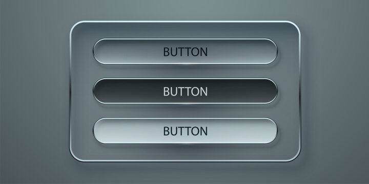 Glassmorphism UI elements with buttons and frames for modern web interface design. Vector illustration