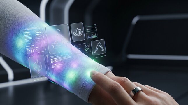 Person Using Futuristic Wearable Technology Interface For Health